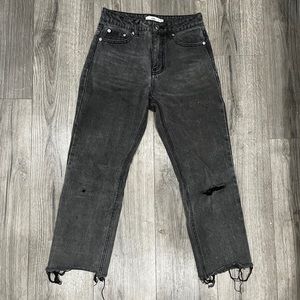 ADIKA Black High Rise Mom Jeans Raw Hem Pants